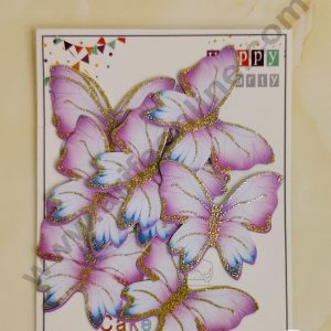 CAKE DECORβ’ 10 Pc White Purple Glitter Colour Butterfly Paper Topper For Cake And Cupcake Decoration
