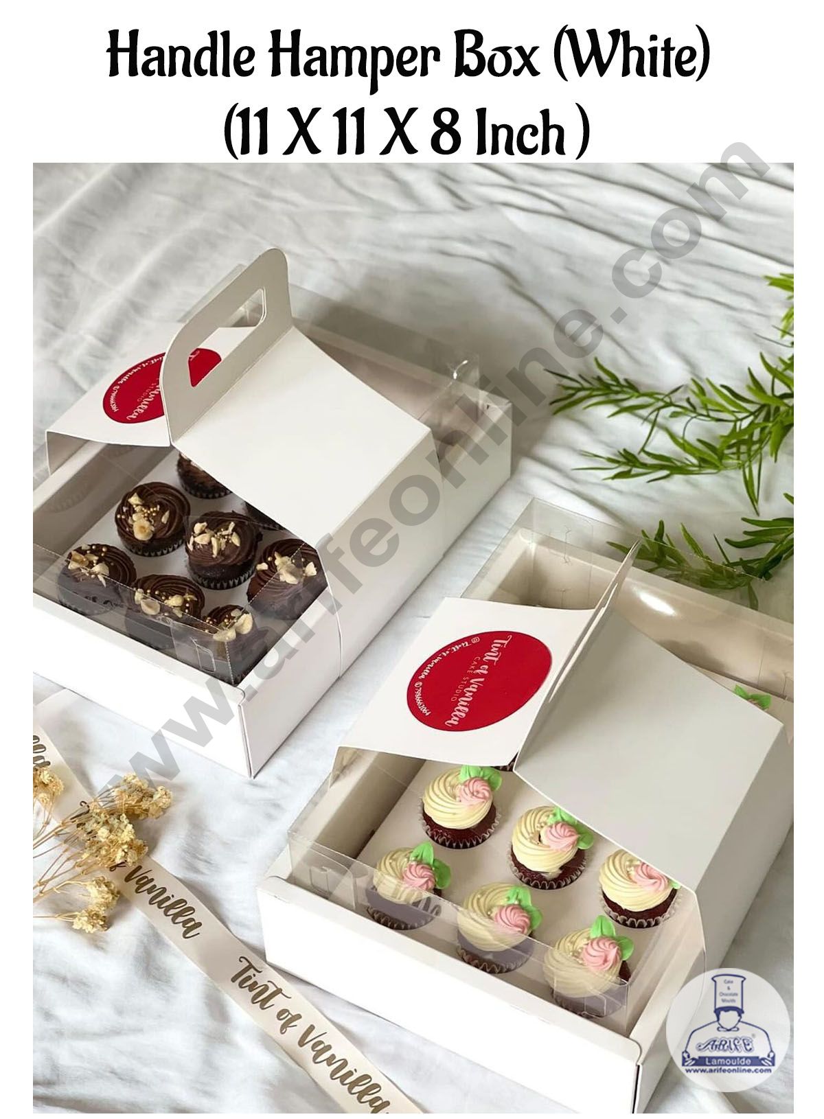 CAKE DECORβ’ Handle Hamper Box With Transparent Lid (White) | Gift Box | Gift Bag With Handle (1 Pc Pack)