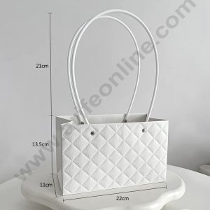 White Textured Tote Bag Hampers For Gifting And Flower Bouquets Foldable 1 Pcs Pack - CAKE DECOR™
