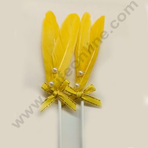 CAKE DECOR™ 2 Pcs Yellow Shade Feather Topper For Cake Decoration