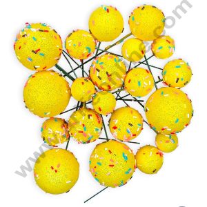 CAKE DECORβ’ Glitter Yellow with Sprinkles Faux Balls Topper For Cake and Cupcake Decoration - ( 20 pcs Pack )