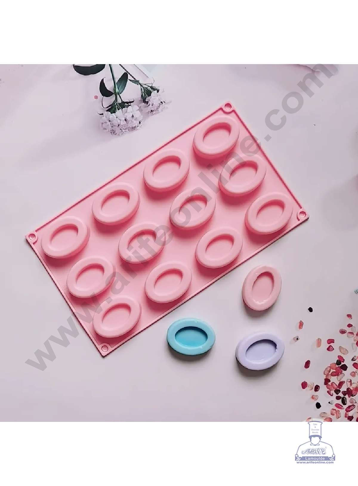 CAKE DECOR™ 12 Cavity Oval Donut Shape Silicone Moulds for Chocolate, Soaps, Jelly, Muffin Mould