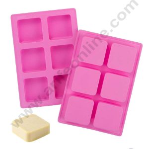 CAKE DECOR™ 6 Cavity Square Curved Edges Silicone moulds for Soaps Jelly Desserts