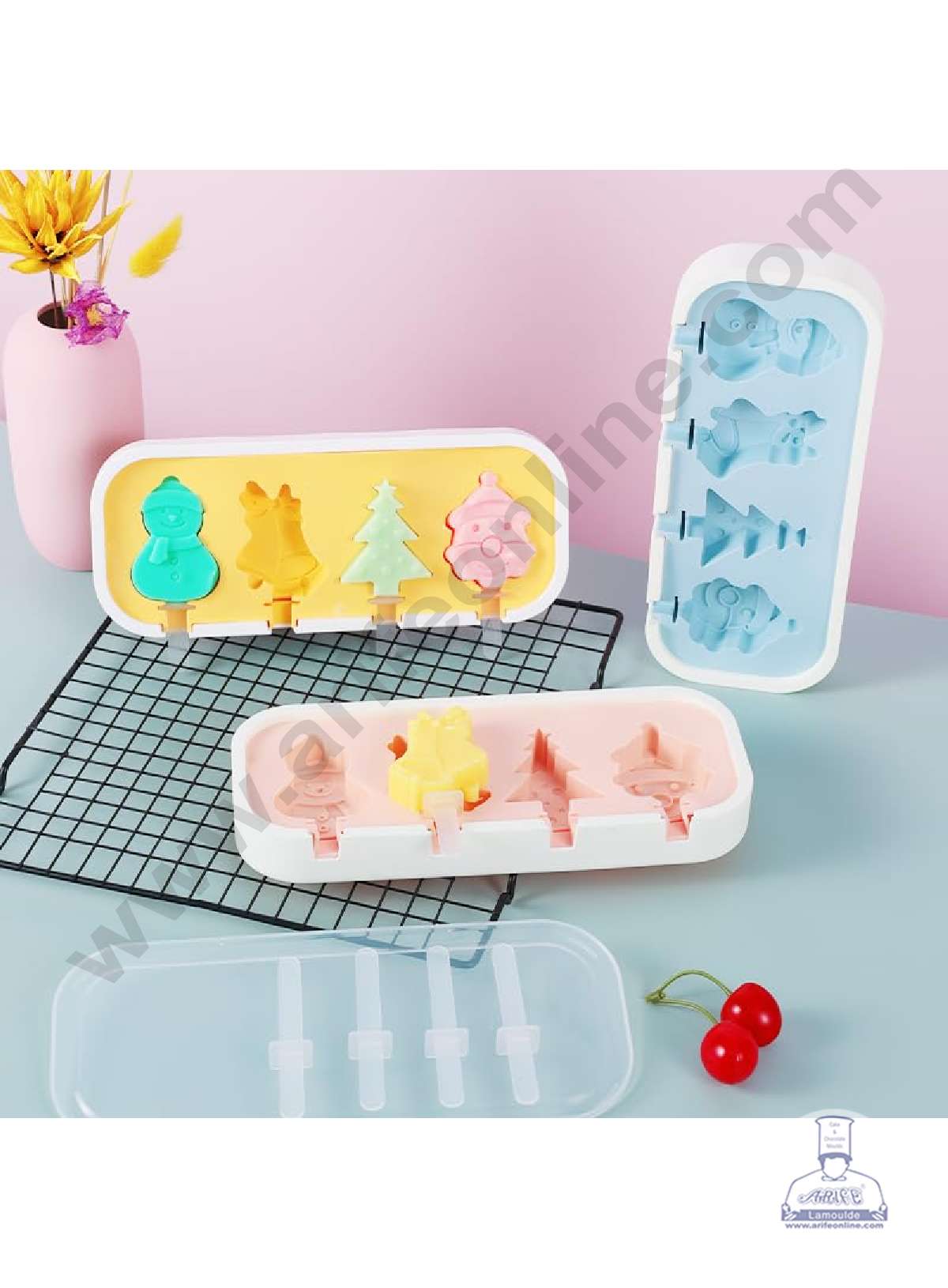 CAKE DECORβ’ 4 Cavity Snowman, Bell, Christmas Tree & Santa Claus Shapes IceCream Mould | Cakesicle Mould | Popsicle Mould