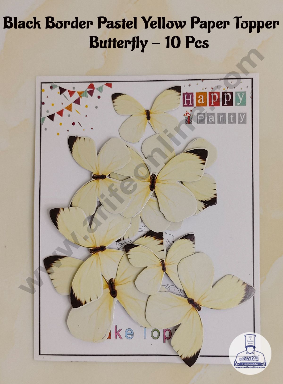 CAKE DECORβ’ 10 Pc Black Border Pastel Yellow Colour Butterfly Paper Topper For Cake And Cupcake Decoration