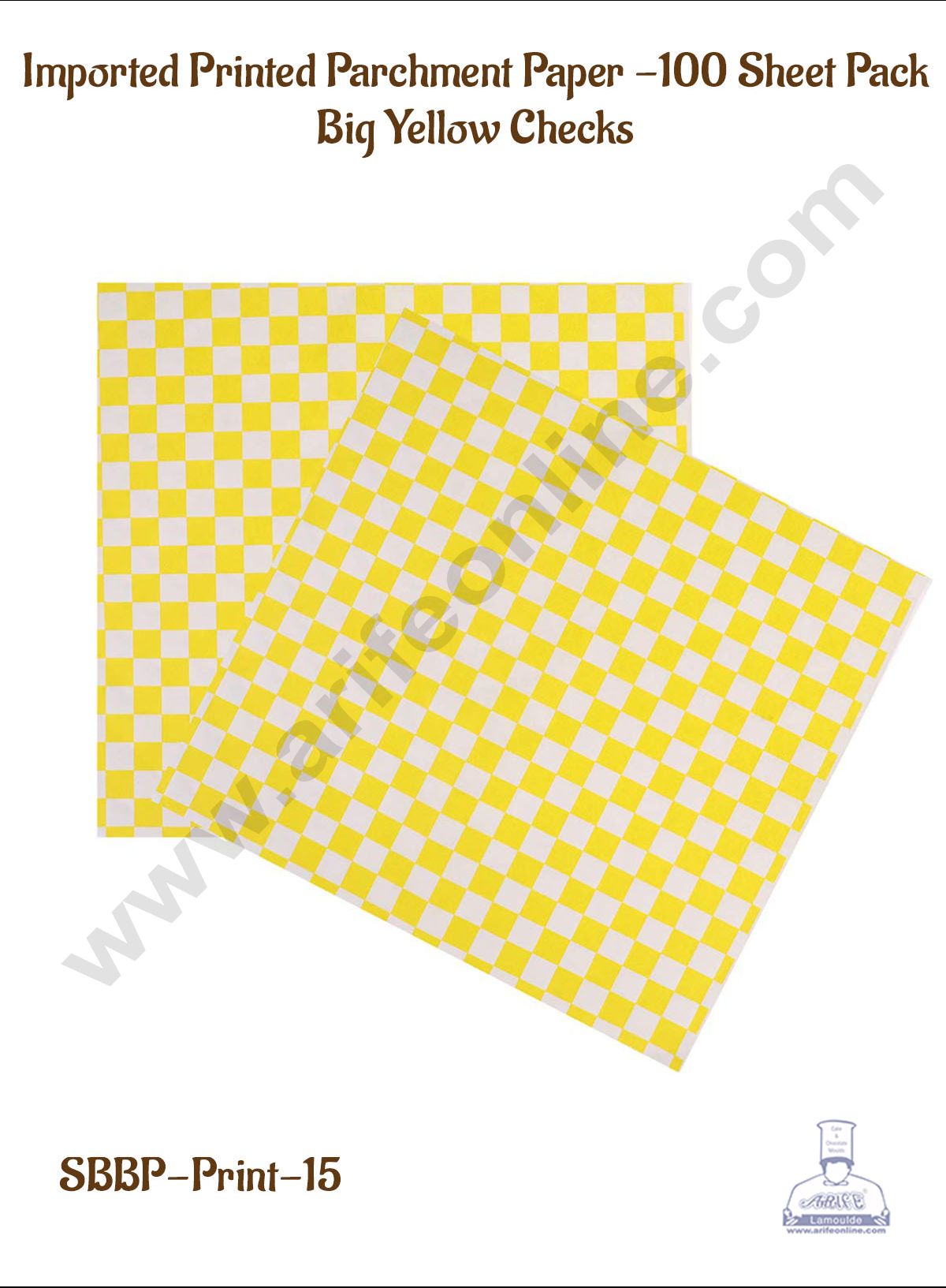 CAKE DECORβ’ Imported Printed Parchment Paper | Bento Box Liner | Grease Proof Paper | Wrap Paper -Big Yellow Checks Print /Plaid Print (100 Sheets)