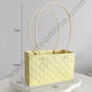 Light Yellow Textured Tote Bag Hampers For Gifting And Flower Bouquets Foldable 1 Pcs Pack - CAKE DECORβ’