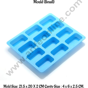 CAKE DECORβ’ 12 Cavity Rectangle Shape Round Edges Silicone moulds for Soaps, Chocolate Jelly Desserts (Small)(SBSM-LBM1362)