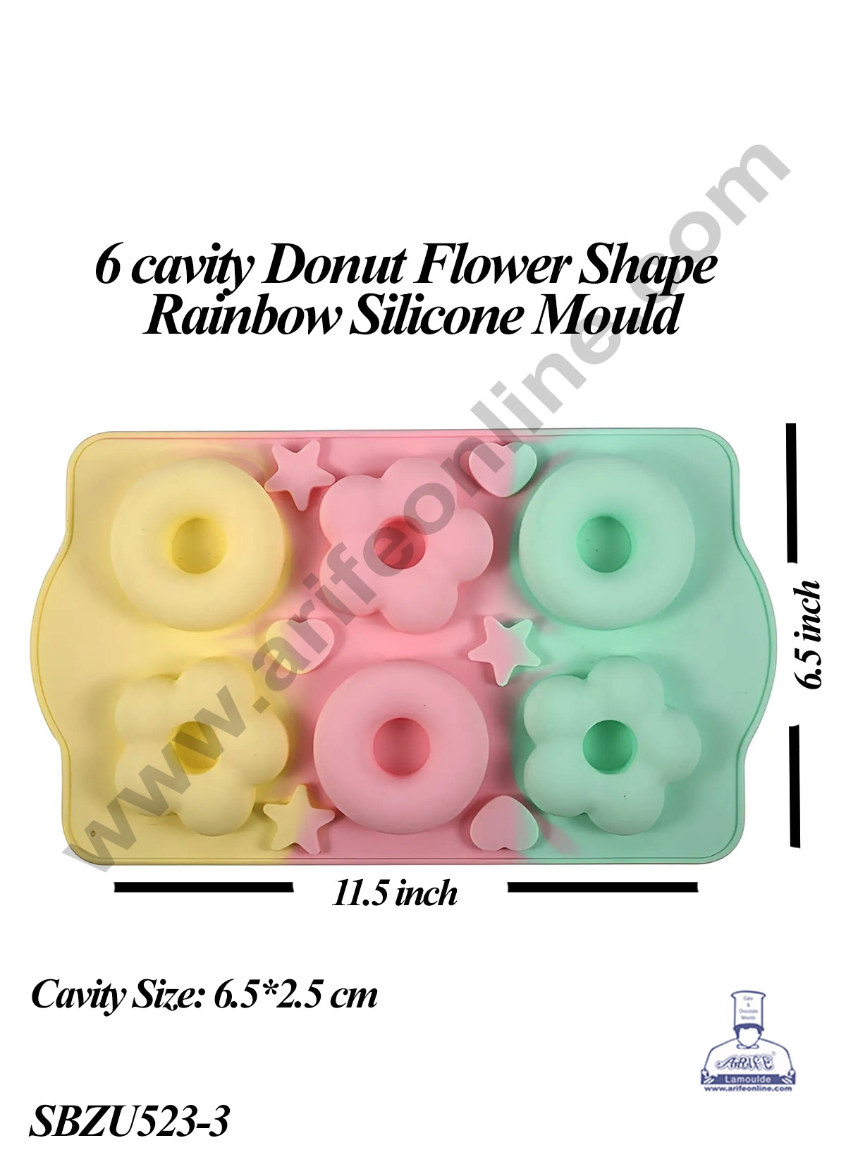 CAKE DECORβ’ 6 cavity Donut Flower Shape Dessert Cake Rainbow Silicone Mould (SBZU523-3)