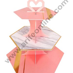 Cake Decor™ 3-Tier Cardboard Hexagon White Marble Design Cupcake Stand-Heavy