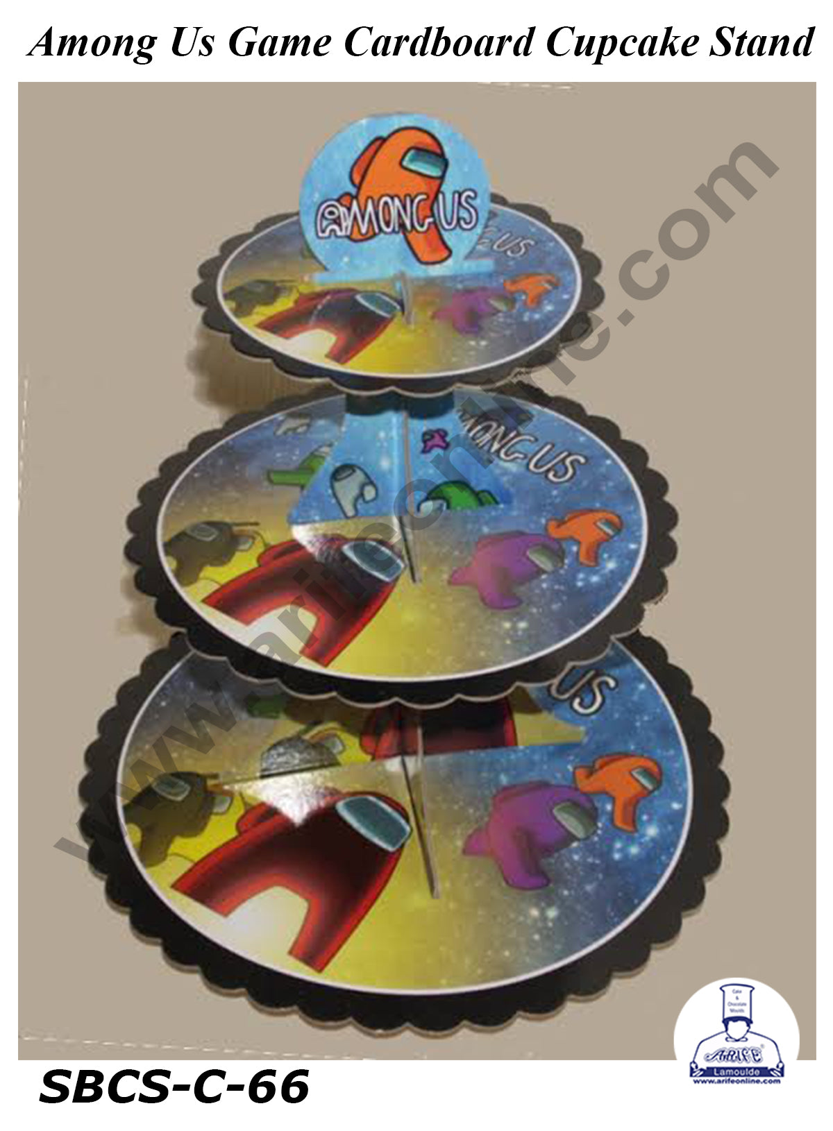 CAKE DECOR™ 3 Tier Among Us Game Theme Cardboard Cupcake Stand - Heavy