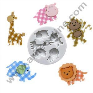 Cake Decor Silicon 5 Cavity Animals Tiger Monkey Cow Elephant Giraffe Silicone Fondant Mould Marzipan Mould