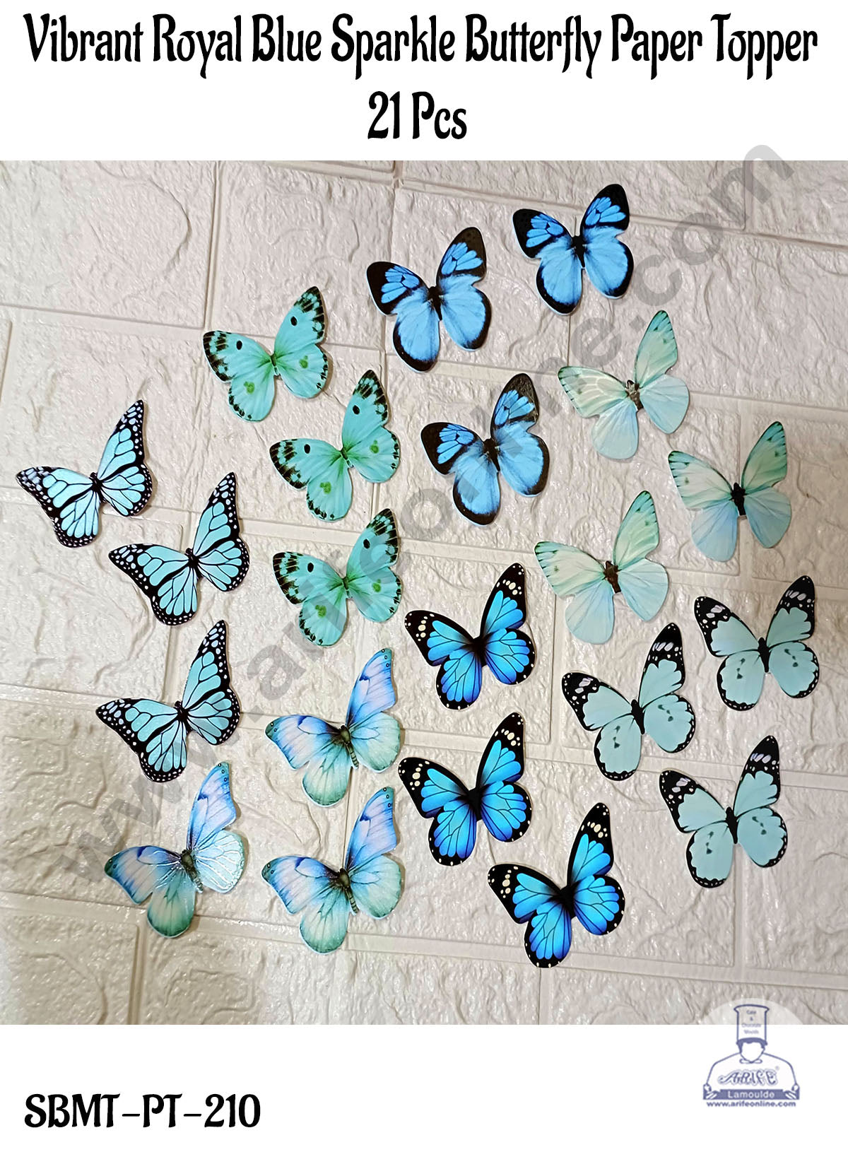 CAKE DECOR™ 21 Pcs Vibrant Royal Blue Sparkle Butterfly Paper Topper For Cake And Cupcake Decoration