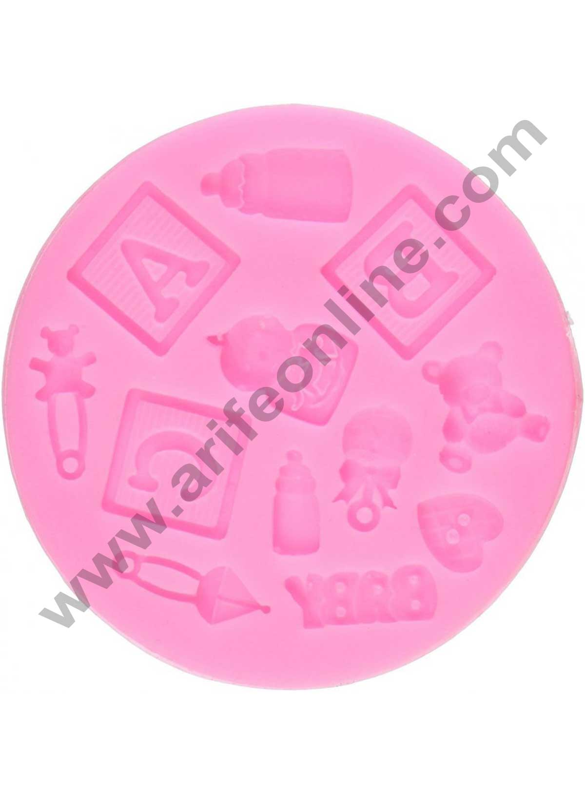 Cake Decor Silicon 12 Cavity Baby Girl Teddy Bear Bottle A B C Block Pins Silicone Fondant Mould Marzipan Mould