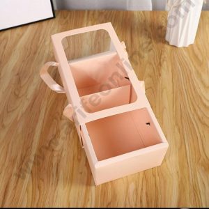 Rectangle Peach Sliding Hamper Box With Partition & Ribbons For Handle 1 Pcs Pack - CAKE DECORβ’
