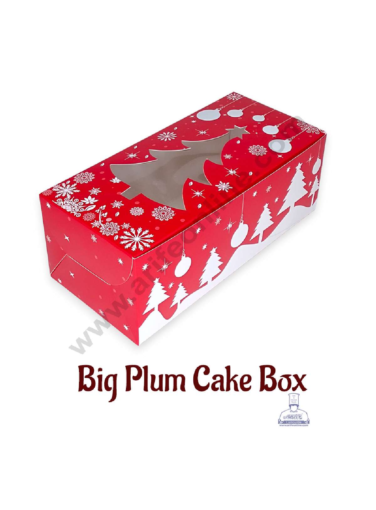 CAKE DECOR™ Christmas Theme 7 Plum Cake Box Tree Cutout Window, Plum Carriers - Big( 10 Pcs Pack )-N