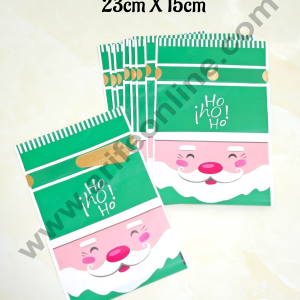 Cake Decor ™  Big Green White Color Christmas Theme Cookie pouch Plastic Drawstring Bag Treat With Ribbon | Design - 06  | Pack of 10 | (23cm X 15cm)