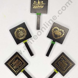 CAKE DECOR™ 50 pcs Black Color Square Shape Birthday Tag with Foiling Paper Topper For Cake And Cupcake