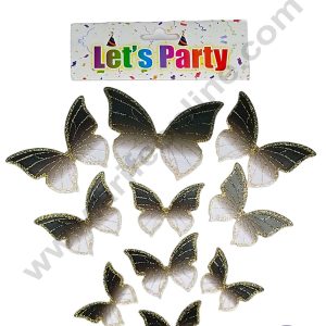 CAKE DECORβ’ 10 pcs Let's Party Glitter Black & White Butterfly Paper Topper For Cake And Cupcake