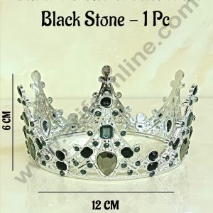 CAKE DECORβ’ Silver Plastic Crown With Black Stone Topper For Cake And Cupcake Decorations - Silver