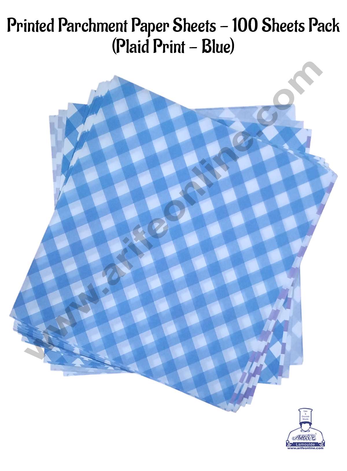 CAKE DECORβ’ Printed Parchment Paper | Bento Box Liner | Grease Proof Paper | Wrap Paper - Blue Checks/Plaid Print (100 Sheets)