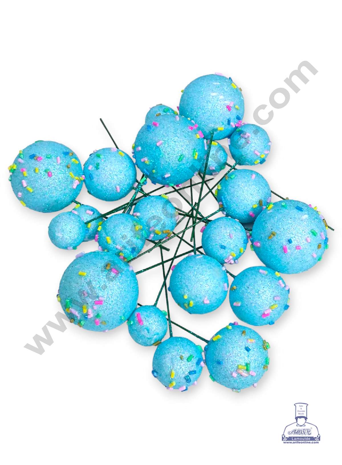 CAKE DECORβ’ Glitter Blue with Sprinkles Faux Balls Topper For Cake and Cupcake Decoration - ( 20 pcs Pack )