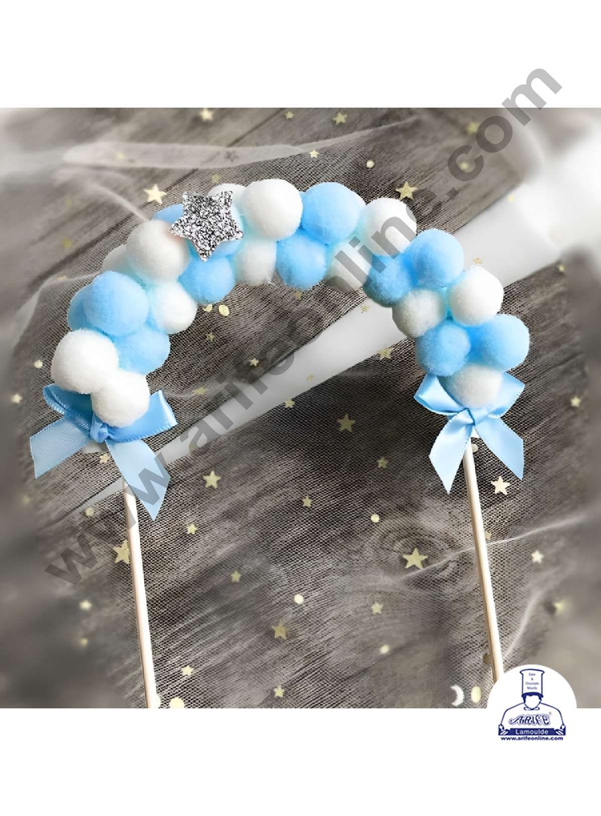 CAKE DECOR™ Blue White Soft Balls Cloud Arch Cake Topper Cake Decoration (SB-Arch-BW)