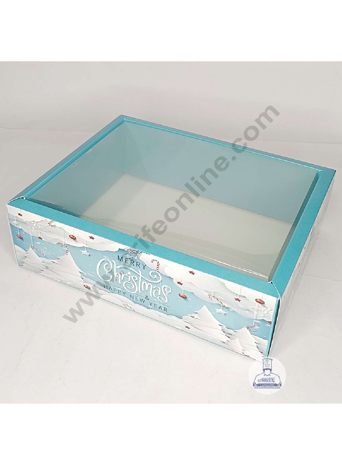 CAKE DECORβ’ Snowy Christmas Theme Hamper Box with Transparent Lid | Gift Box | Present Box - (1 Pcs)