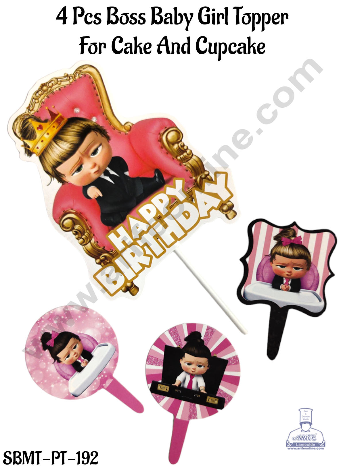 CAKE DECOR™ 4 Pcs Paper Boss Baby Girl Topper For Cake And Cupcake