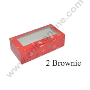 Cake Decor Christmas Theme Brownie Boxes 2 Cavity with Clear Window, Brownie Carriers ( 10 Pcs Pack )