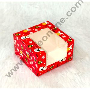 CAKE DECORβ’ Red Christmas design 1 Cavity Brownie Boxes with Clear Window | Brownie Carriers - 10 Pcs Pack