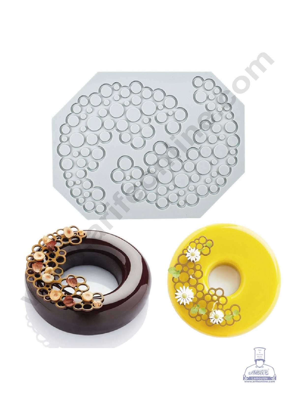 CAKE DECORβ’ 2 Cavity Mini Bubble Holes Cutout Silicone Lace Mould, Cake Decorative Silicone Lace Mat Cake Baking Mat (SBSM-JSC3886)