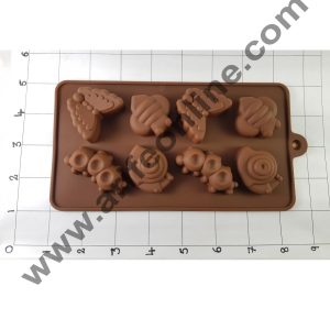 Cake Decor Silicon 8 Cavity Butterfly And Catterpilar Shape Brown Chocolate Mould, Ice Mould, Chocolate Decorating Mould