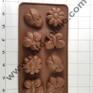 Cake Decor Silicon 8 Cavity Butterfly and Flower Design Brown Chocolate Mould, Ice Mould, Chocolate Decorating Mould