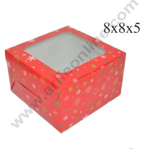 Cake Decor 1/2 kg Christmas Theme Cake Box Packaging with Clear Display Window 8 x 8 x 5 Inch ( Pack of 10 pcs )