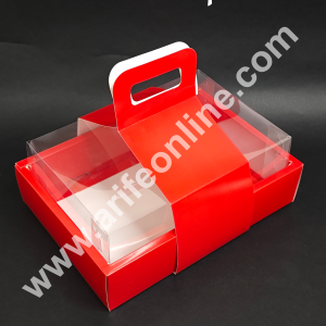 CAKE DECORβ’ Valentine Theme Red Handle Hamper Box With Transparent Lid | Gift Box | Gift Bag With Handle (1 Pc Pack)