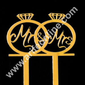 Cake Decor Golden Shining Acrylic Mr. & Mrs. With Ring Cake Topper