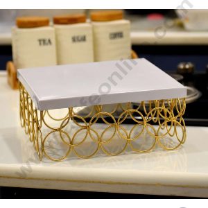 CAKE DECORβ’ Multi Round Rings Metal Fancy Cake Display Stand & Cup Cake Stand - Off-White & Gold (SBCS-1002)