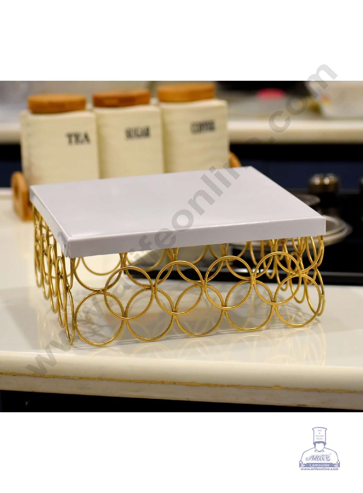 CAKE DECOR™ Multi Round Rings Metal Fancy Cake Display Stand & Cup Cake Stand - Off-White & Gold (SBCS-1002)