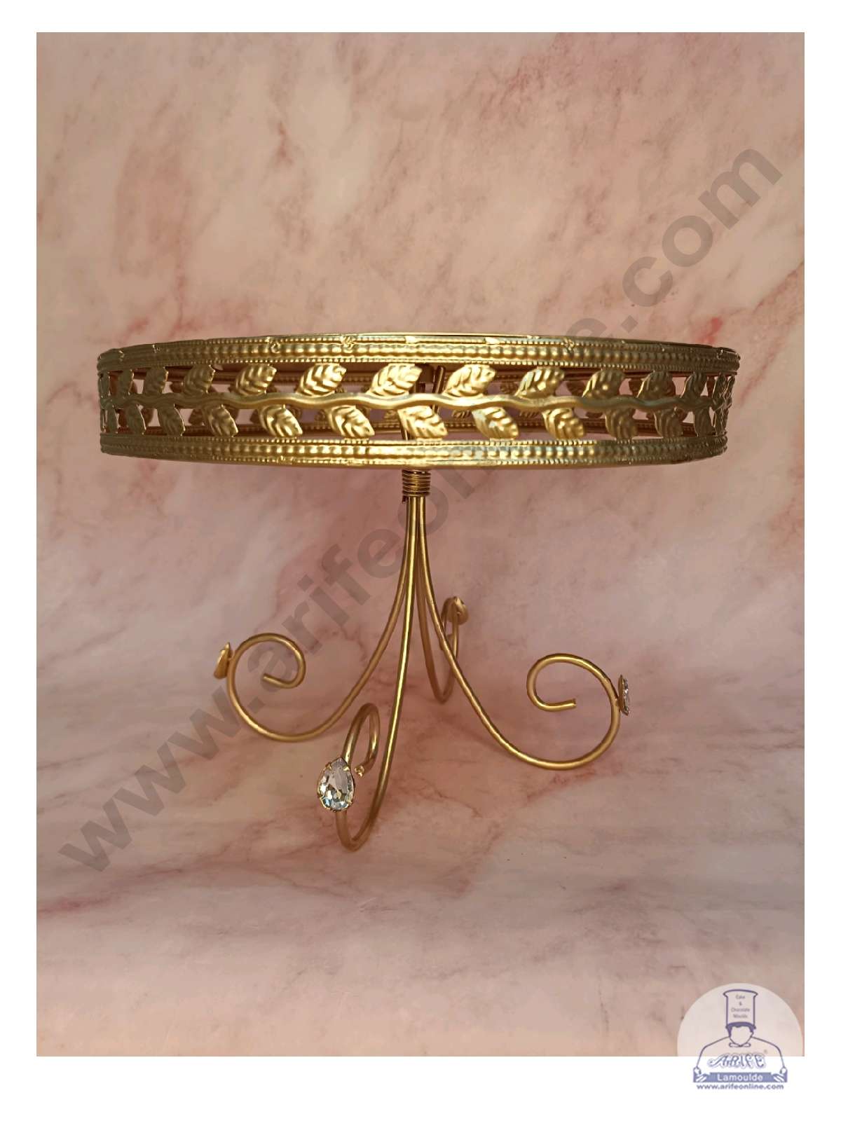 CAKE DECOR™ 4 Legs Long Metal Fancy Cake Display Stand & Cup Cake Stand with Leafy Border - Gold (SBCS-1001)