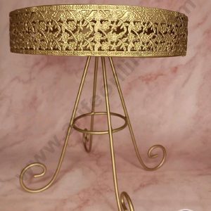 CAKE DECOR™ 4 Legs Long Metal Fancy Cake Display Stand & Cup Cake Stand with Floral Border - Gold (SBCS-1006)