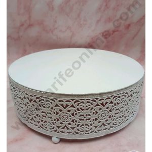 CAKE DECOR™ Round Lace White Metal Fancy Cake Display Stand & Cup Cake Stand with Floral Border - White (SBCS-1008)