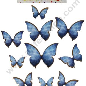 CAKE DECORβ’ 10 Pcs Let's Party Cloudy Blue Shade With Golden Outlines Butterfly Paper Topper For Cake And Cupcake