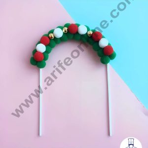 CAKE DECORβ’ Red Green White Soft Balls with Gold Pearl Cloud Arch Christmas Theme Cake Topper Cake Decoration (SB-Arch-RGW)