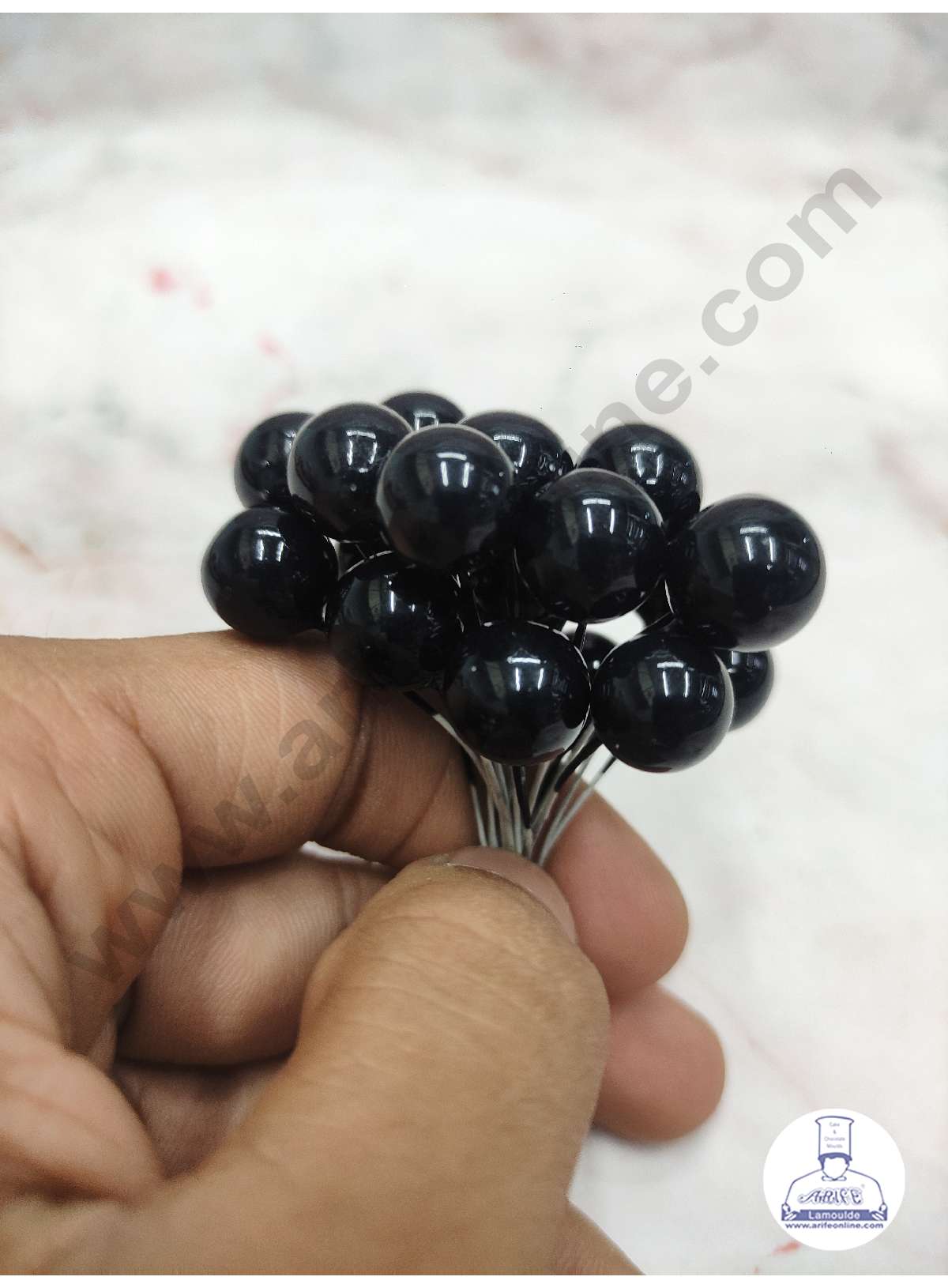CAKE DECORβ’ Coal Black Pearl Faux Ball Toppers For Cake and Cupcake Decoration - (20pcs Pack)