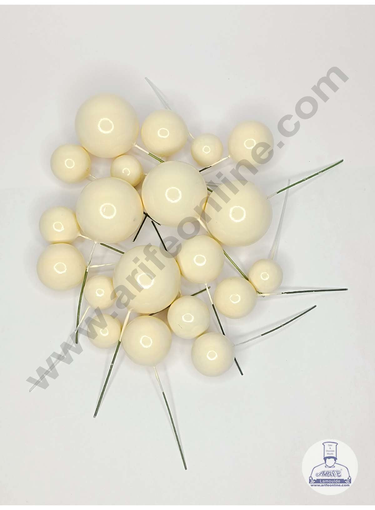 CAKE DECORβ’ Cream Color Faux Balls Topper For Cake and Cupcake Decoration - 20 pcs Pack ( SB-Cream-20 )