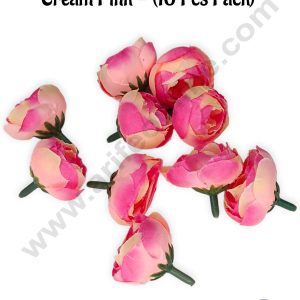 CAKE DECORβ’ Small Peony Artificial Flower For Cake Decoration β Cream & Pink ( 10 pc pack )
