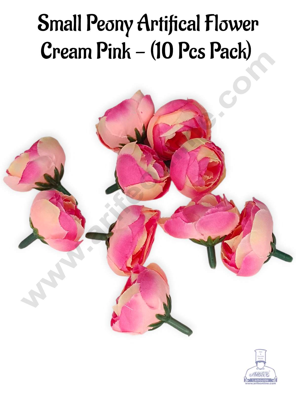 CAKE DECORβ’ Small Peony Artificial Flower For Cake Decoration β Cream & Pink ( 10 pc pack )
