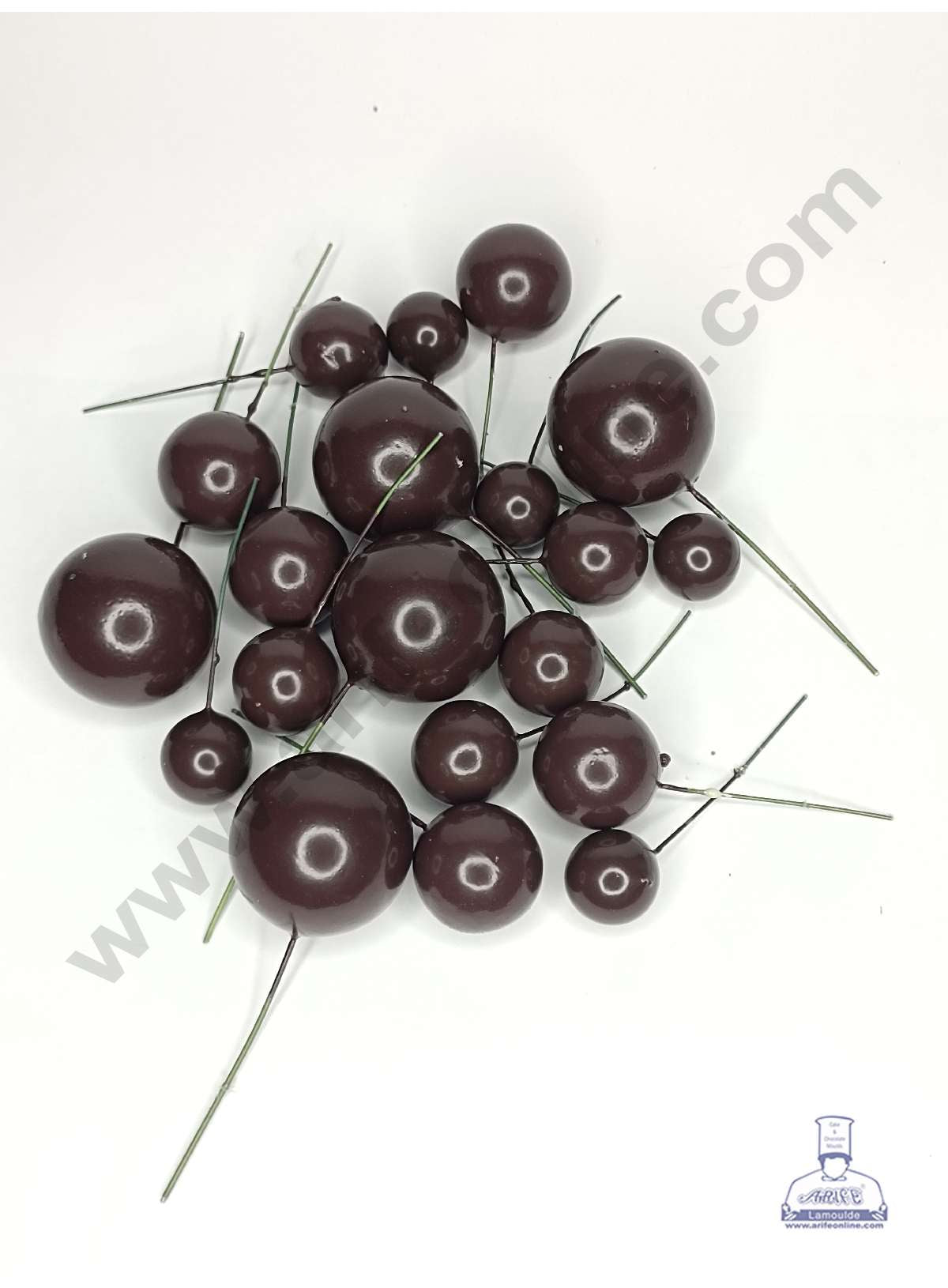 CAKE DECORβ’ Dark Coffee Brown Color Faux Balls Topper For Cake and Cupcake Decoration - 20 pcs Pack ( SB-DCBrown-20 )