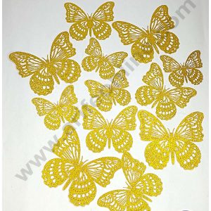 CAKE DECORβ’ 12 pcs Glitter Dark Gold Imported Butterfly Paper Topper For Cake And Cupcake